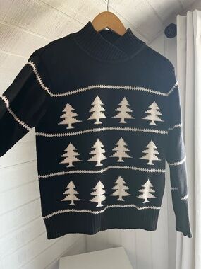 Talbots Black & White Tree Motif Turtleneck Sweater